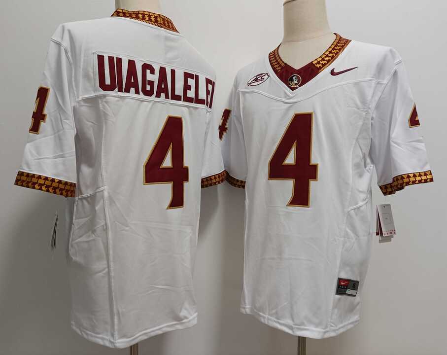 Men%27s Florida State Seminoles #4 DJ Uiagalelei White FUSE College Stitched Jersey